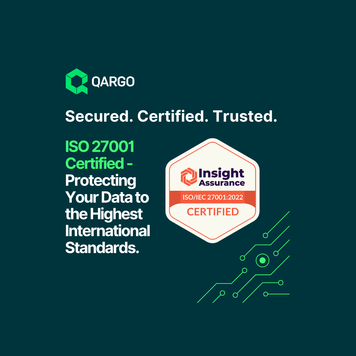 Bannière de certification ISO 27001 avec le badge Insight Assurance