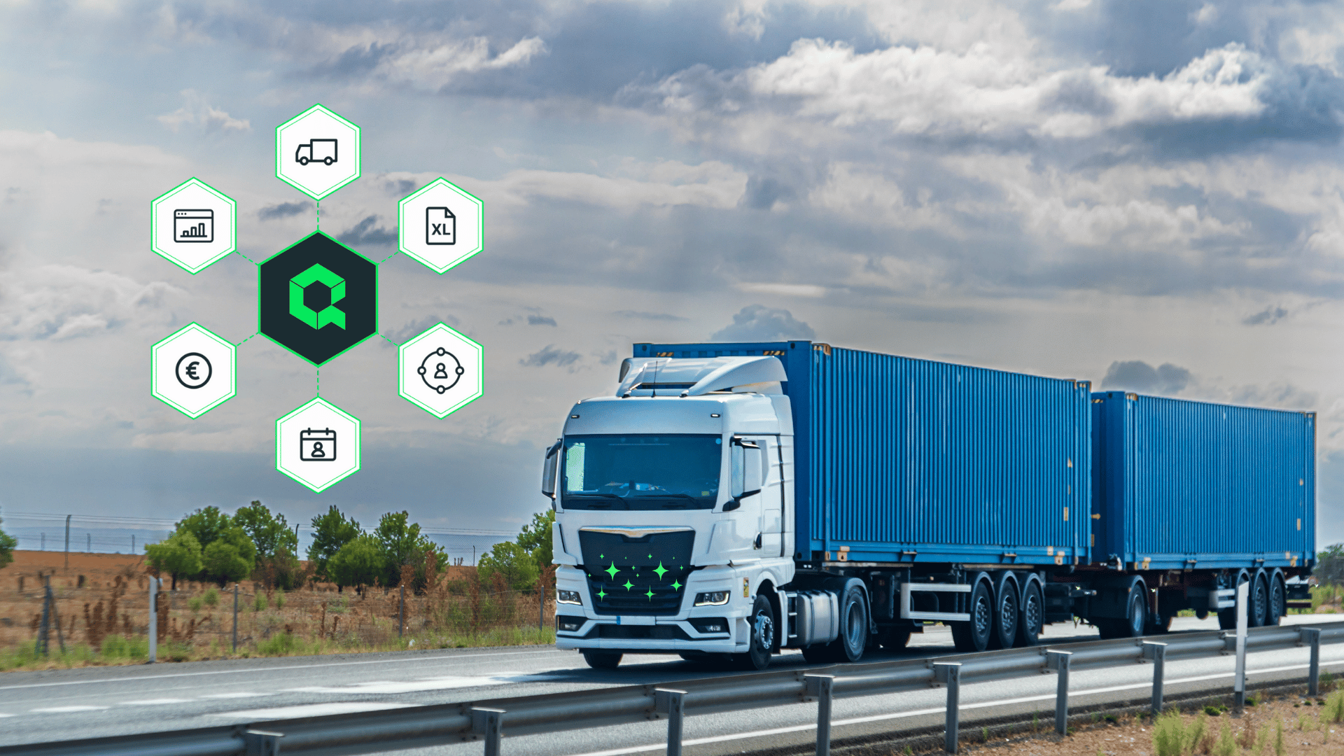 Truck with a diagram of connected systems