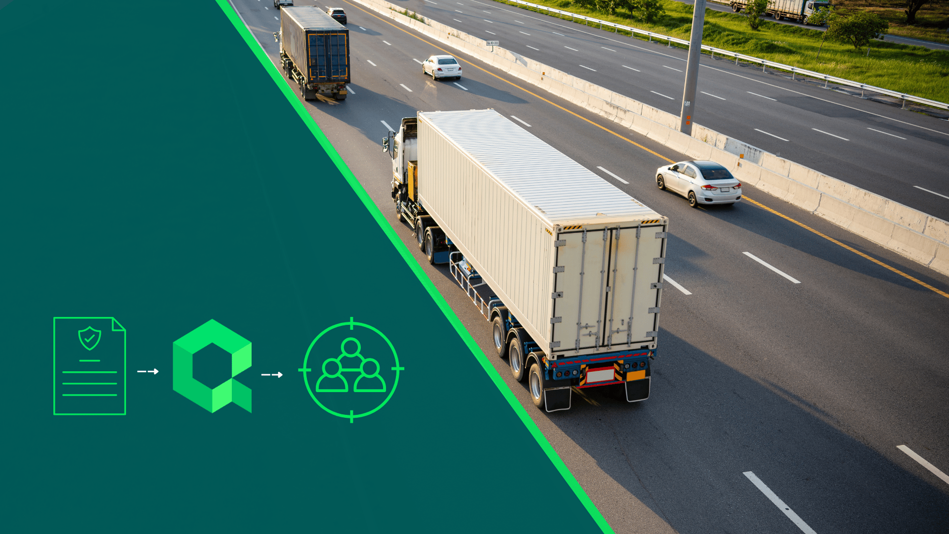 Truck on a motorway with a Peppol invoicing illustration