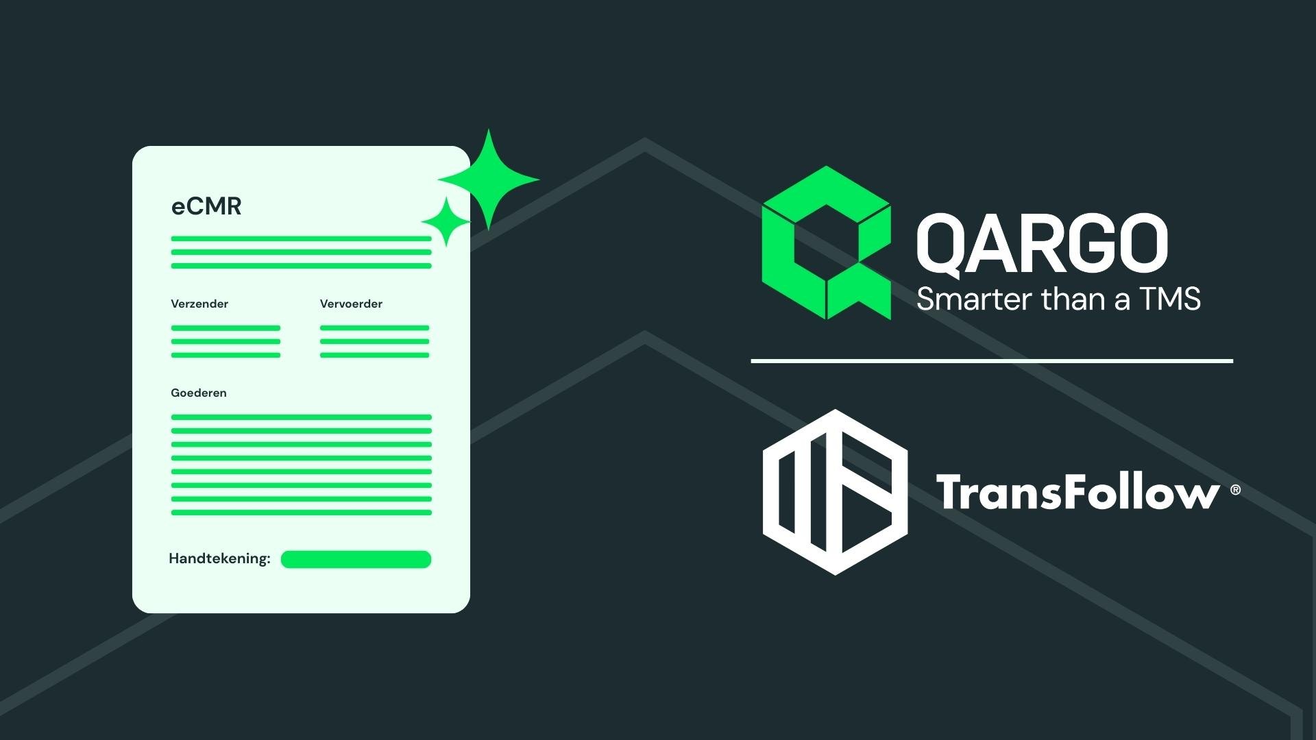 Illustratie van een eCMR-document met de logo's van Qargo en TransFollow