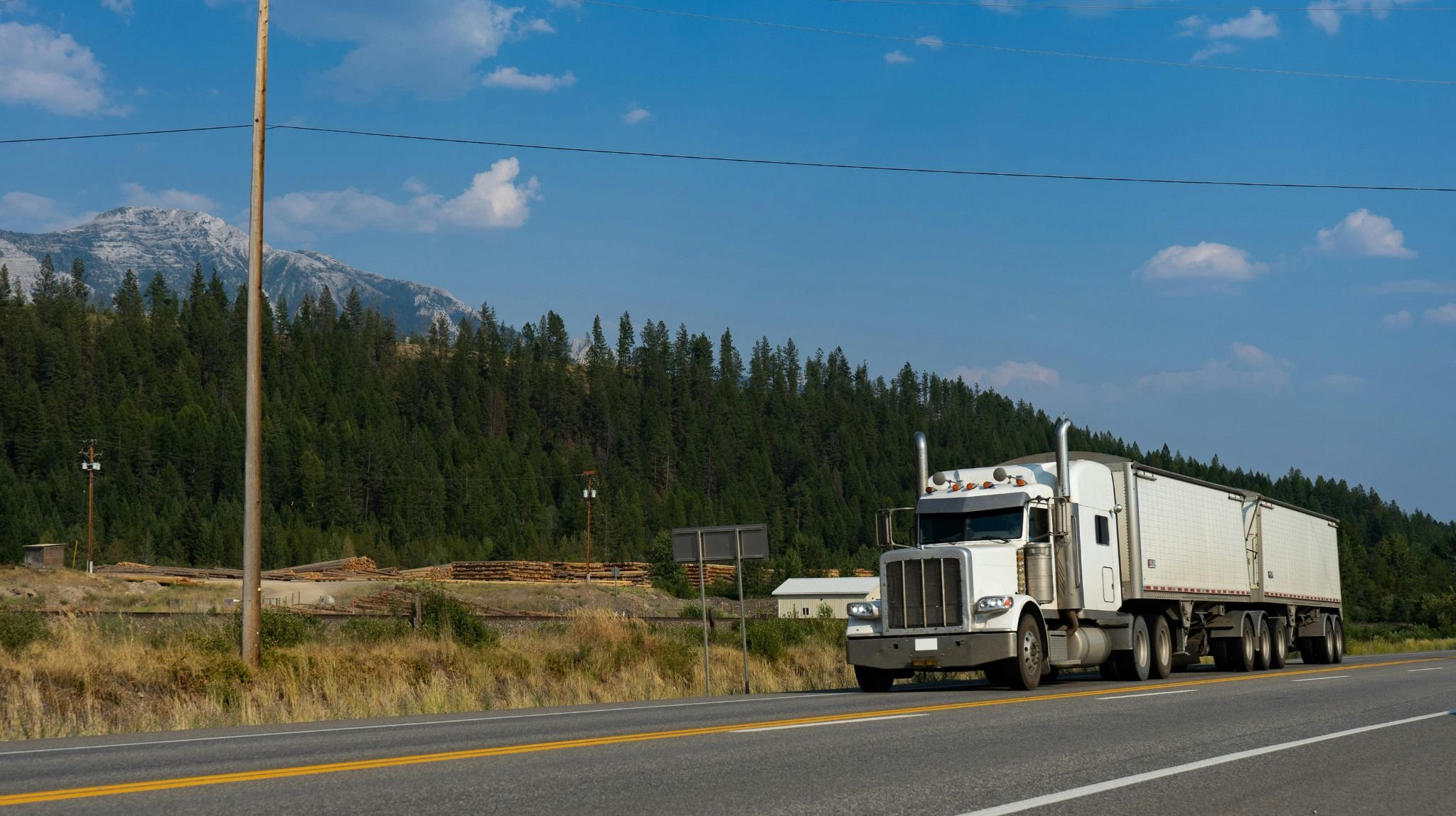 American truck on a mountain road