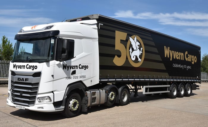 Wyvern Cargo DAF truck with a 50-years anniversary trailer
