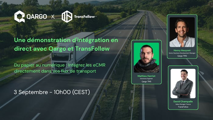 Bannière du webinaire : démonstration d'intégration en direct avec Qargo et TransFollow